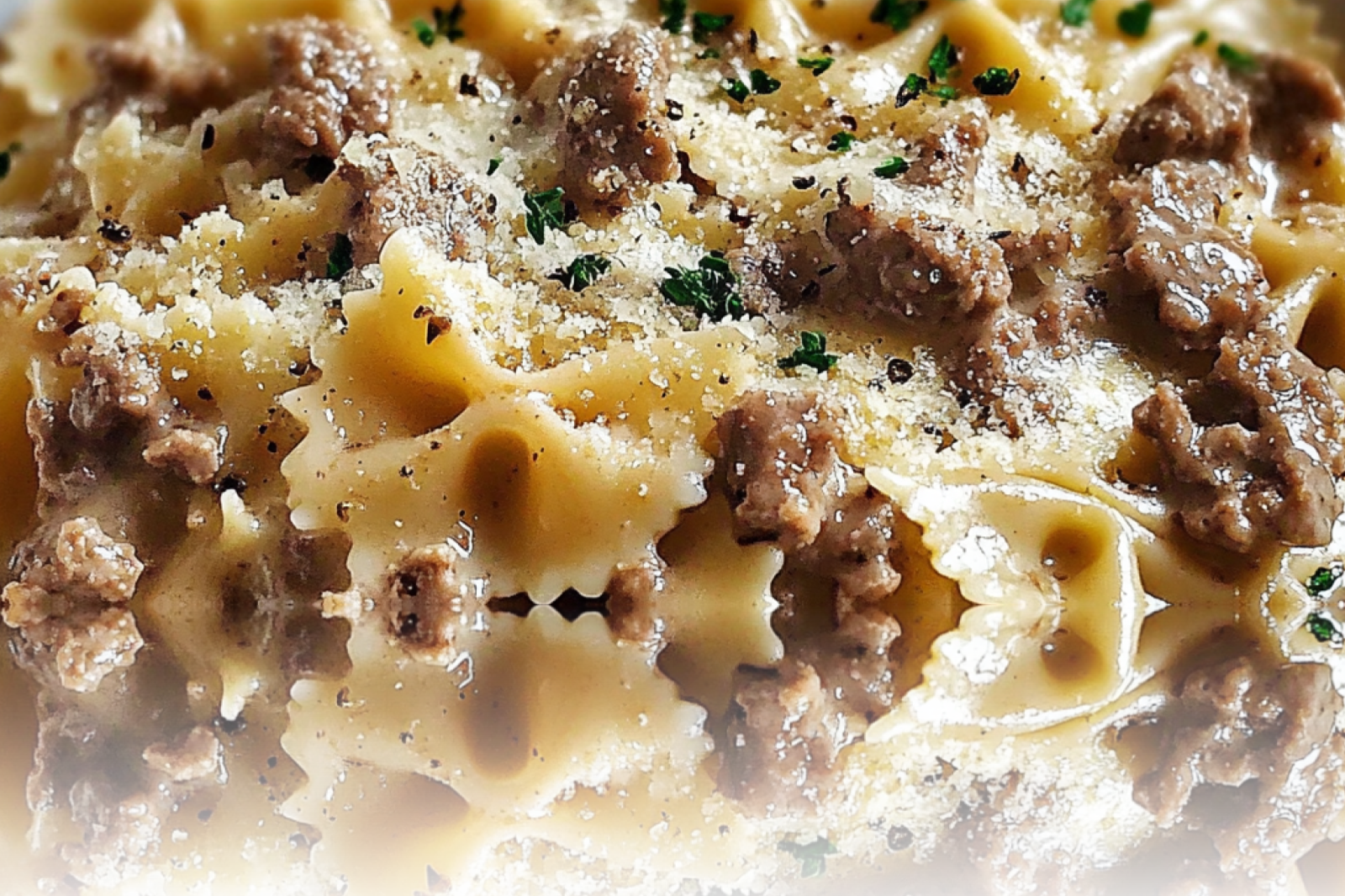 Creamy Parmesan Garlic Beef Bowtie Pasta