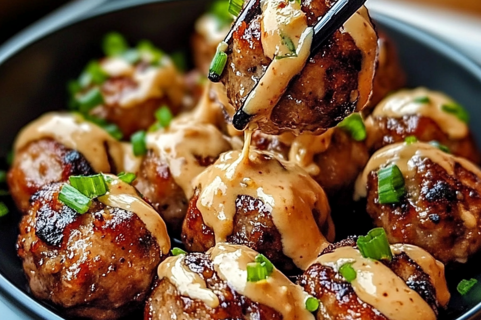 Korean BBQ Meatballs with Spicy Mayo Dip