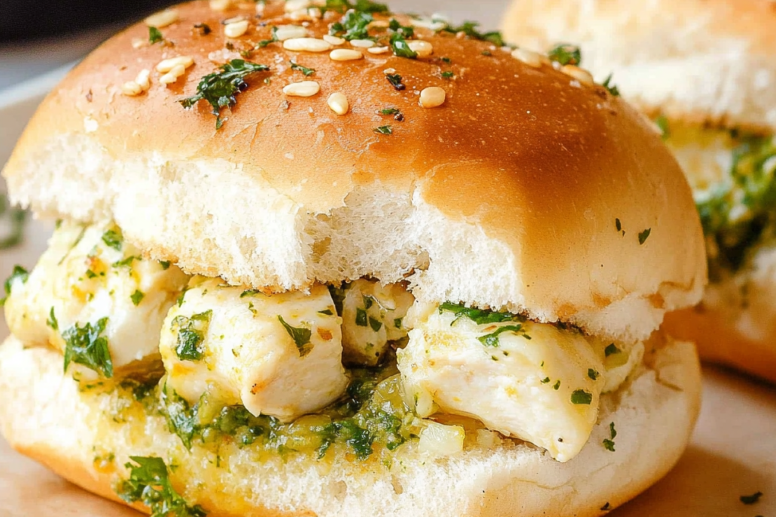 Cheesy Garlic Pesto Chicken Sliders