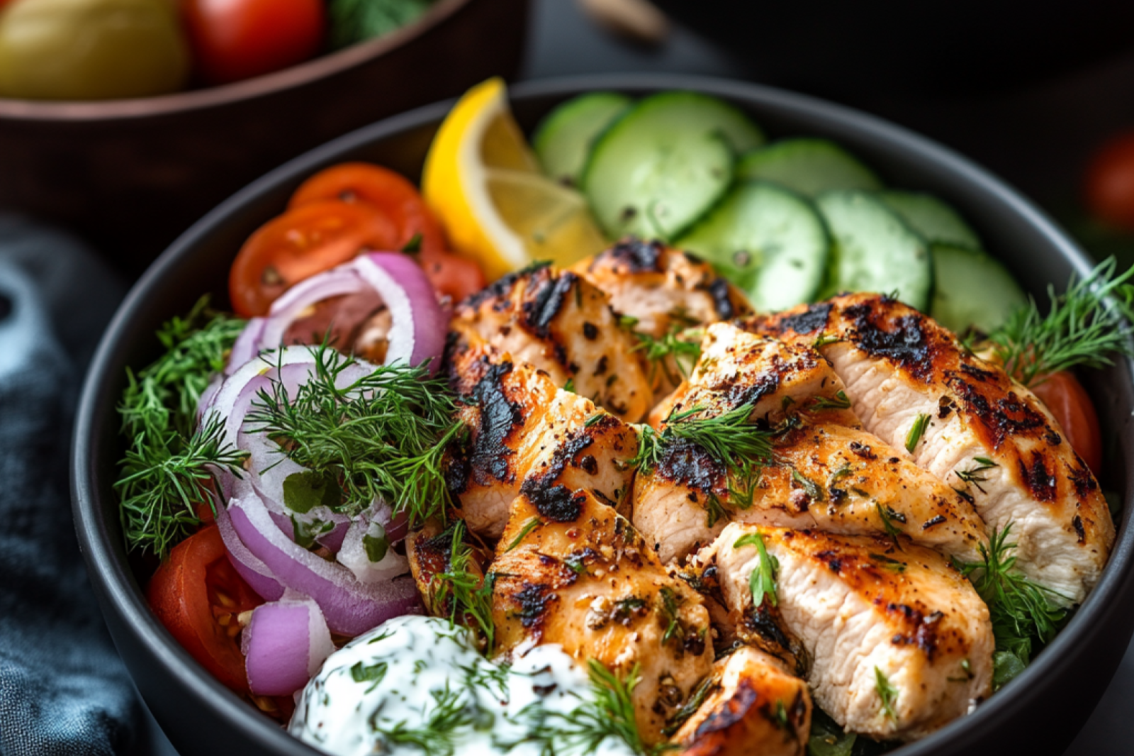 Greek Chicken Bowls with Lemon-Dill Yogurt Sauce