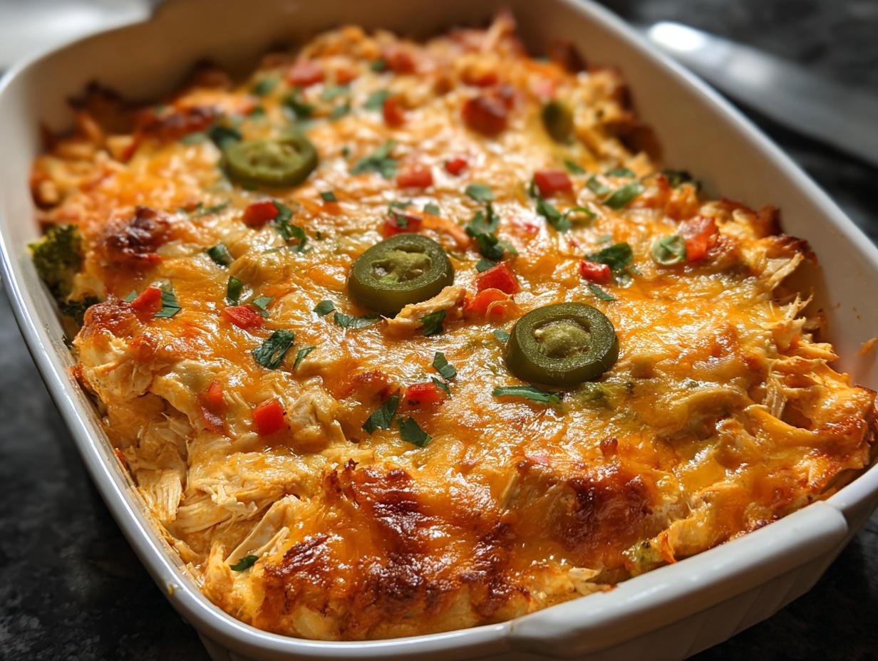 Jalapeno Buffalo Chicken Casserole: 1 Flavor Punch 3 Close-up of a serving of Jalapeno Buffalo Chicken Casserole