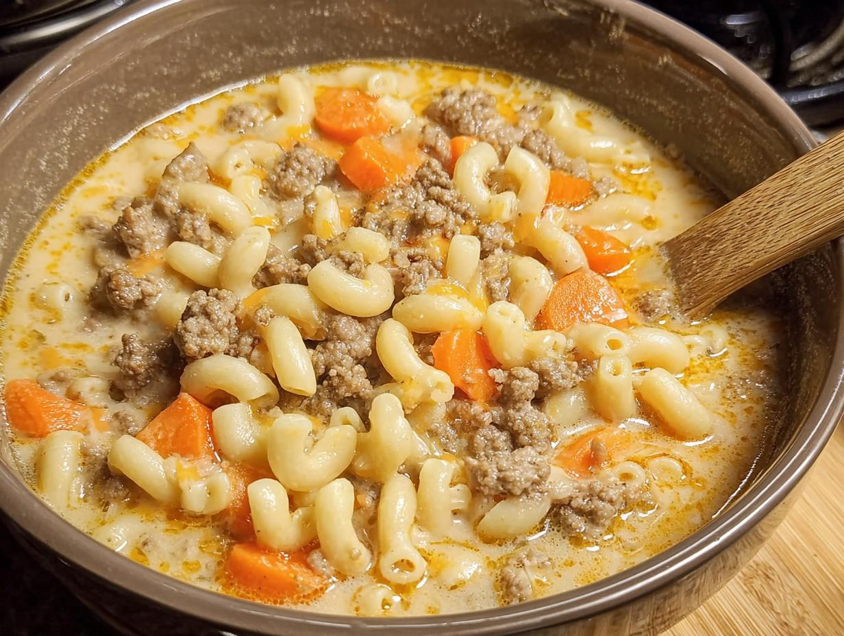 Cheeseburger Macaroni Soup: So Creamy & Easy - Cheeseburger Macaroni Soup - additional detail
