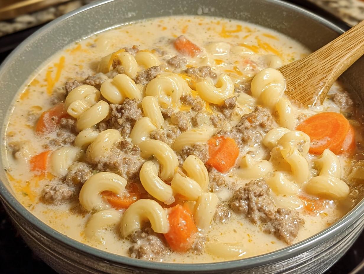 Cheeseburger Macaroni Soup: So Creamy & Easy - Cheeseburger Macaroni Soup - additional detail