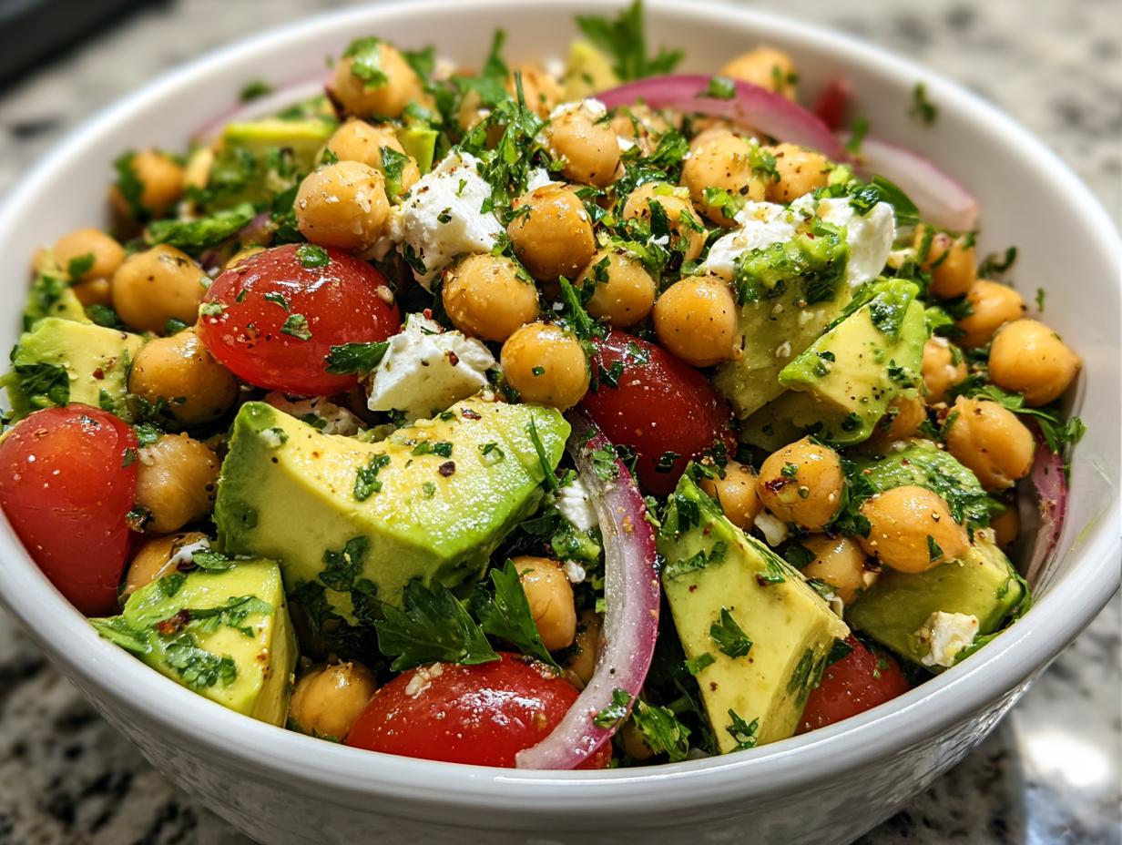Chickpea Feta Avocado Salad - creamy avocado and salty feta combination