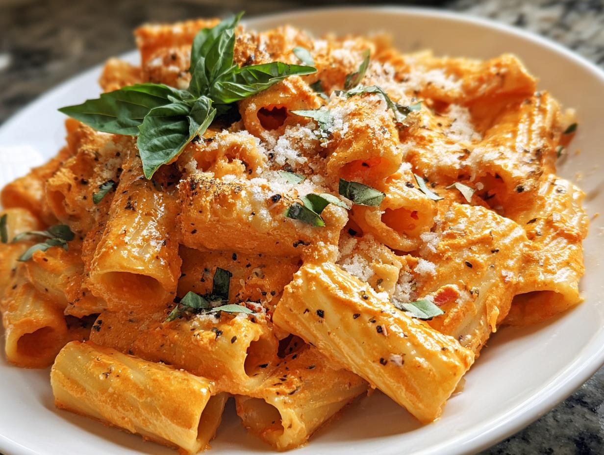 Roasted Red Pepper Rigatoni: Your 1 Easy Dinner - Creamy sauce coating rigatoni pasta