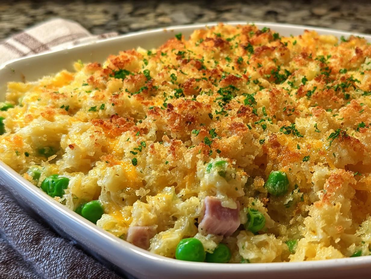 Amazing Cheesy Ham Pea Casserole Delight