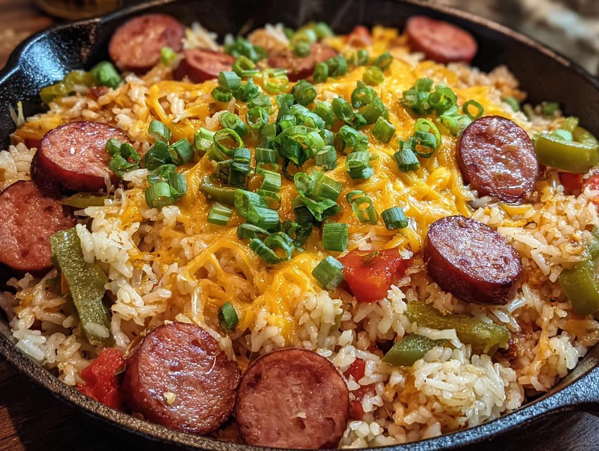 Cheesy Smoked Sausage Rice: 1 Exceptional Dish - Cheesy Smoked Sausage Rice - additional detail