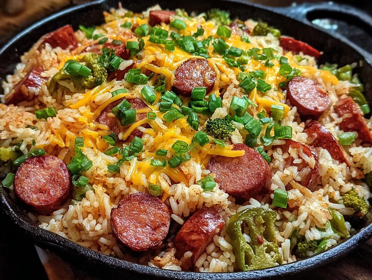 Cheesy Smoked Sausage Rice: 1 Remarkable Dish - Cheesy Smoked Sausage Rice - additional detail