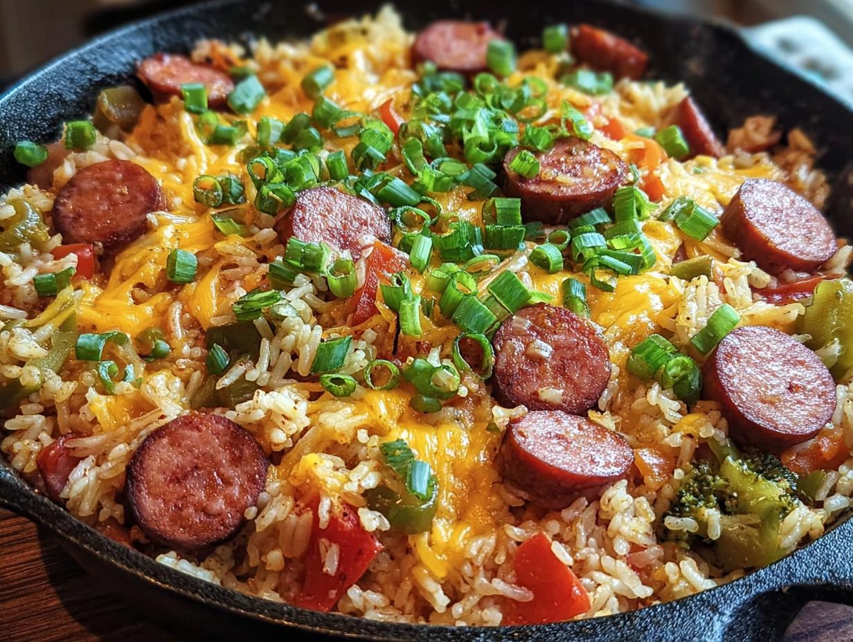 Cheesy Smoked Sausage Rice: 1 Amazing Dish