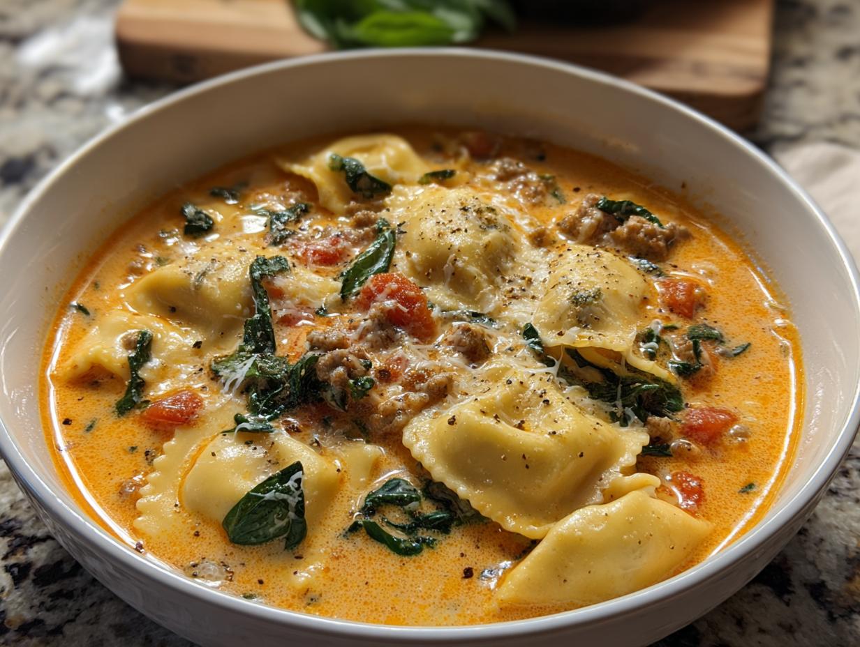 Amazing Creamy Tuscan Ravioli Soup in 30 Mins