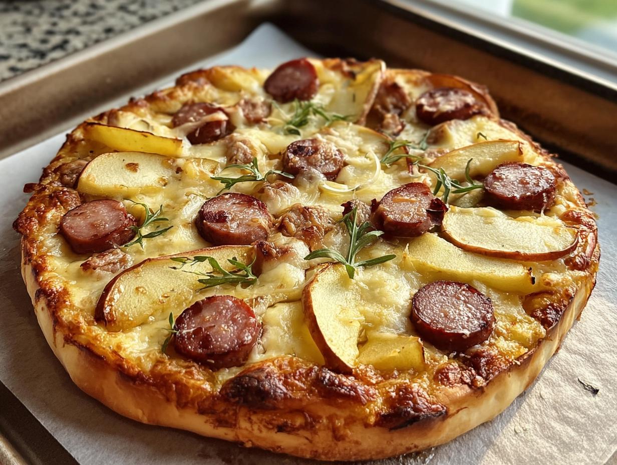 Oktoberfest Style Pizza ingredients laid out on a counter