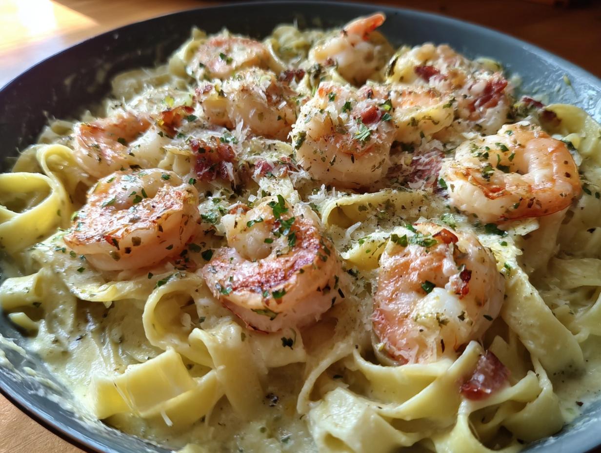 One Pan Shrimp Fettuccine: Amazing Garlic Butter
