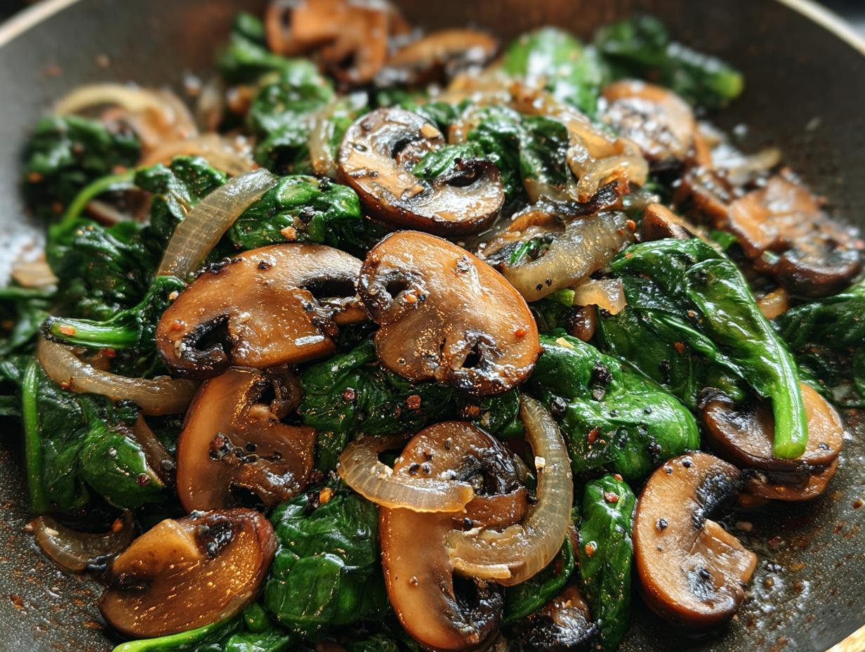 Sauteed Spinach Mushrooms Onions: 1 Delicious Side - Sauteed Spinach Mushrooms Onions - additional detail
