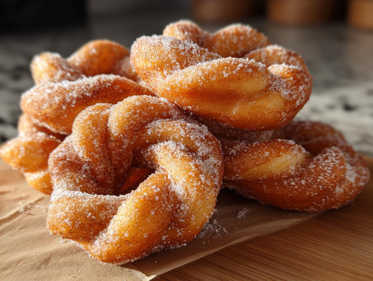 Twisted Cinnamon Sugar Donuts - close-up of dough being shaped